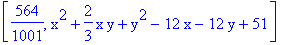 [564/1001, x^2+2/3*x*y+y^2-12*x-12*y+51]
